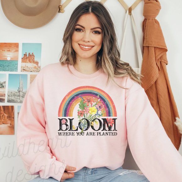 Tops - Bloom Where You Are Planted Sweatshirt, Unisex Fleece Lined Sweatshirt - Pink